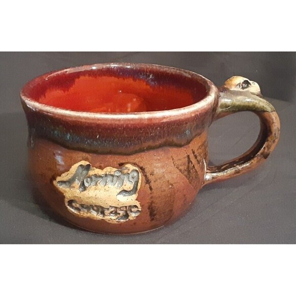 Skull "Morning Courage" Strong Medicine Coffee Mug Handmade Studio Pottery 16 oz - Picture 3 of 11